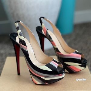 Christian Louboutin Lady Peep Sling Patent Graffiti